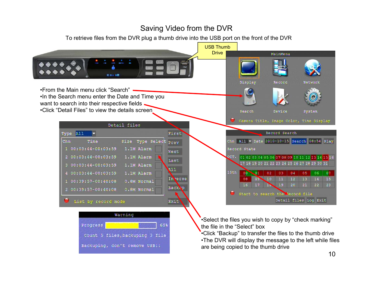 Saving video from the dvr | Talos Security DR1600 Series DVR Quick Start Guide User Manual | Page 10 / 22