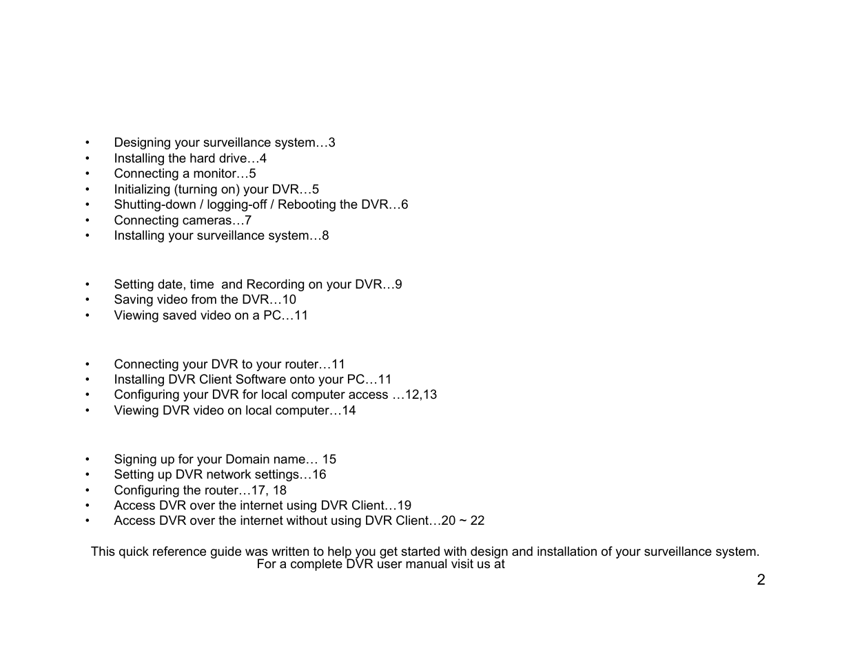Index | Talos Security DR1600 Series DVR Quick Start Guide User Manual | Page 2 / 22
