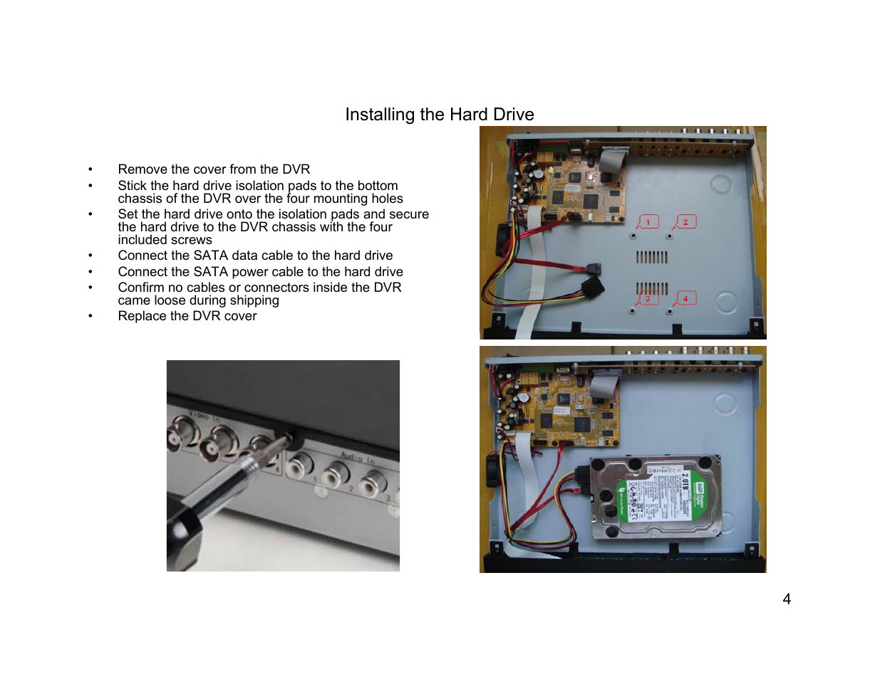 Installing the hard drive | Talos Security DR1600 Series DVR Quick Start Guide User Manual | Page 4 / 22