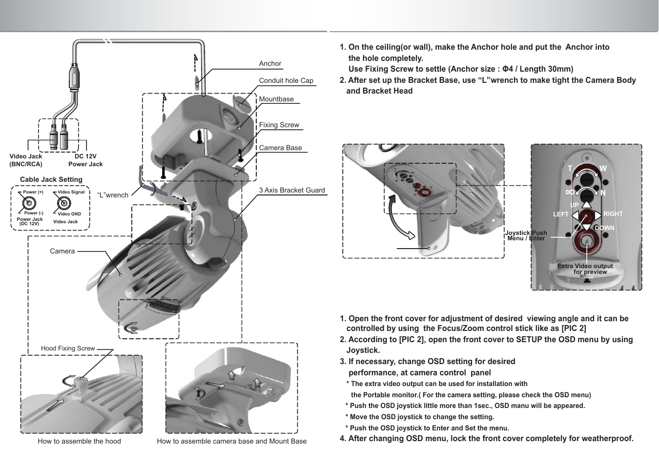 Camera setting camera installation, Camera setting | Talos Security BC1080VIR30 HD-SDI User Manual | Page 2 / 2