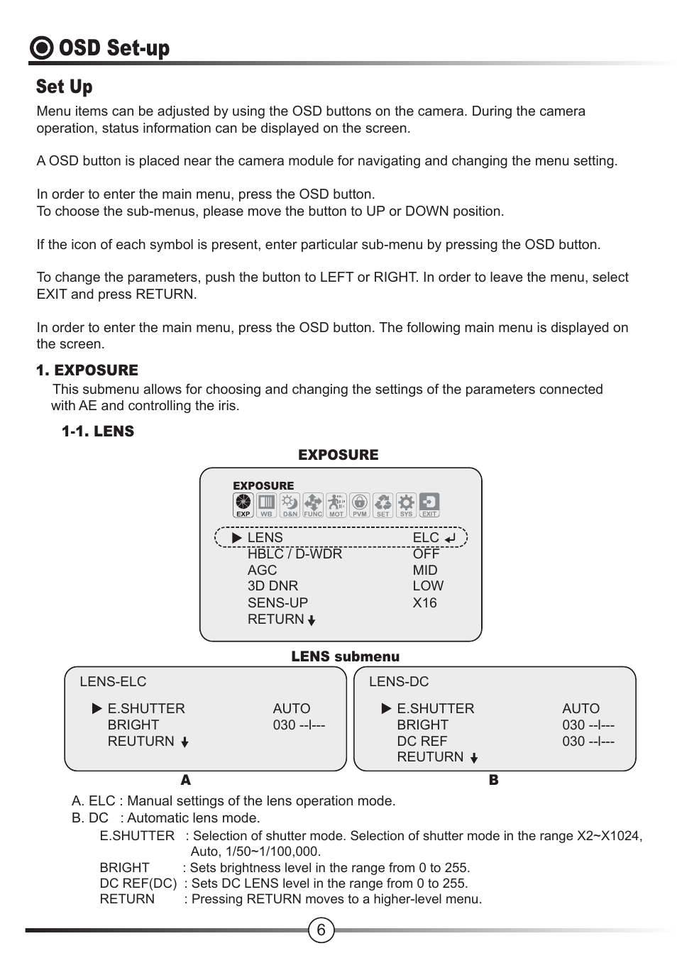 Osd set-up, Set up | Talos Security DC1080VIR24 HD-SDI User Manual | Page 6 / 15