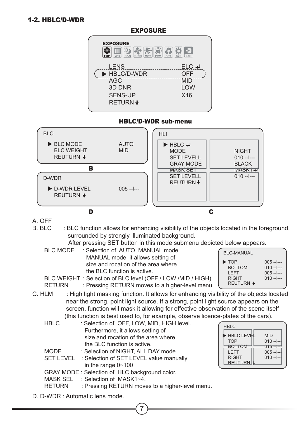 2. hblc/d-wdr | Talos Security DC1080FIR24 HD-SDI User Manual | Page 7 / 15