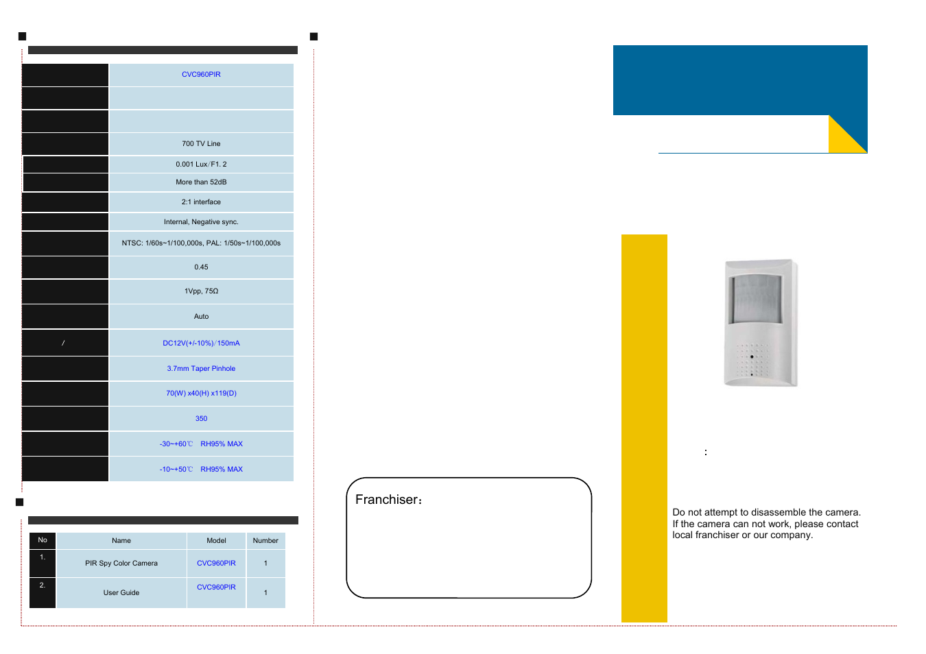 Talos Security CVC960PIR User Manual | 2 pages