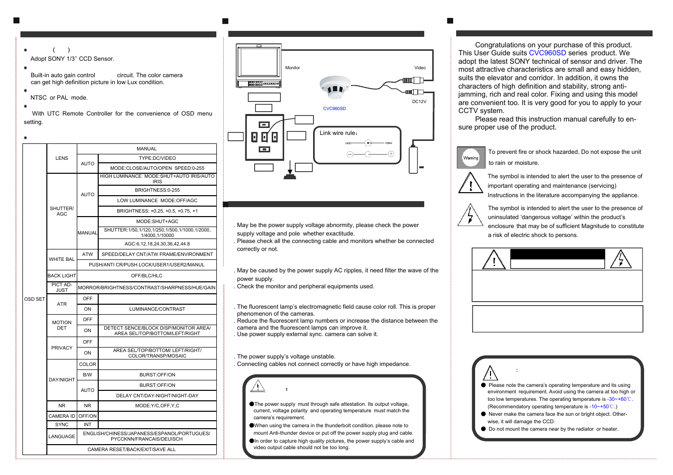 Introduction, Connecting, Brief of product | Trouble and solution | Talos Security CVC960SD User Manual | Page 2 / 2