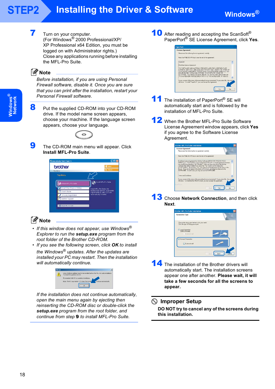 Step2, Installing the driver & software, Windows | Brother DCP-330C User Manual | Page 20 / 32
