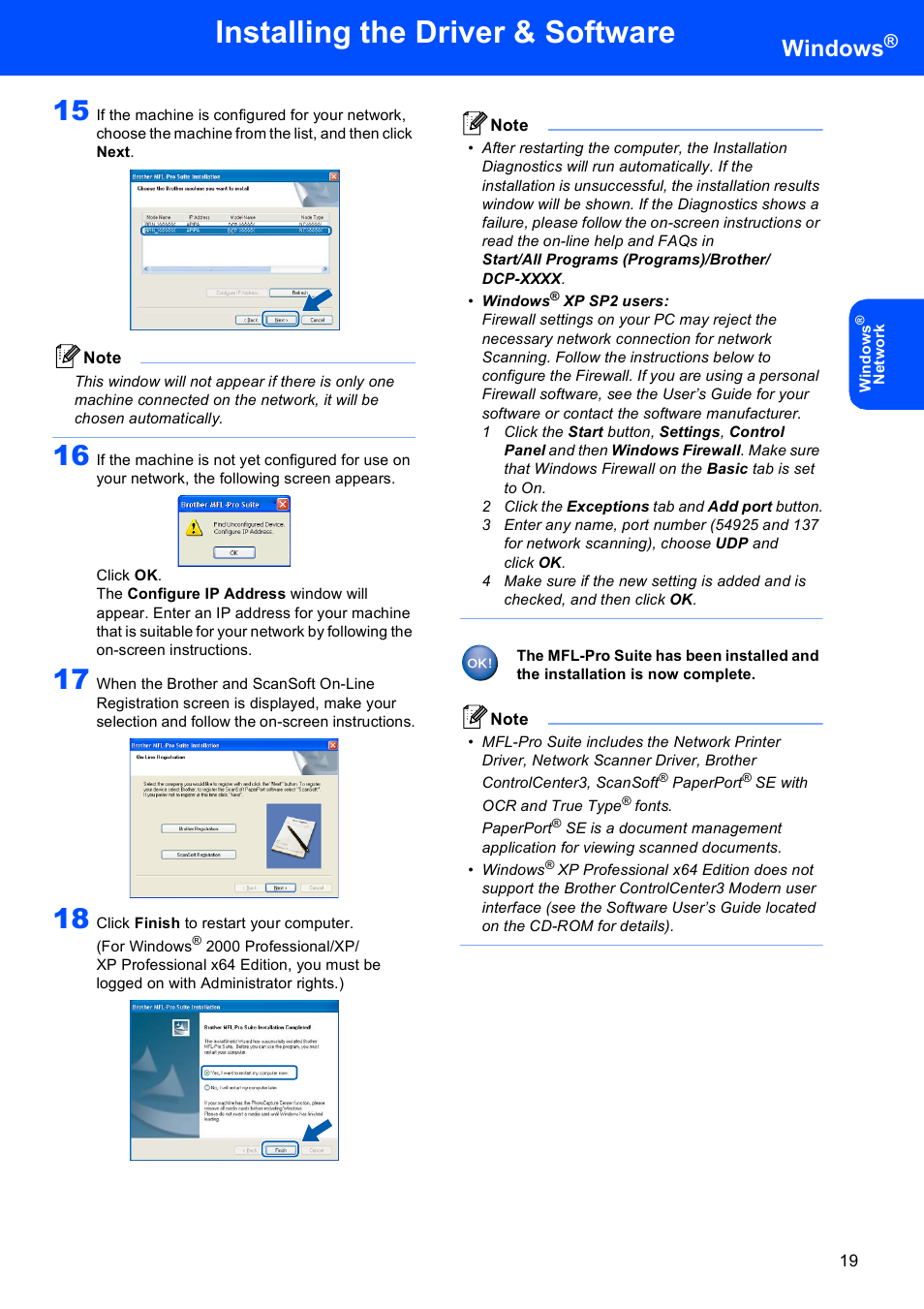 Installing the driver & software, Windows | Brother DCP-330C User Manual | Page 21 / 32