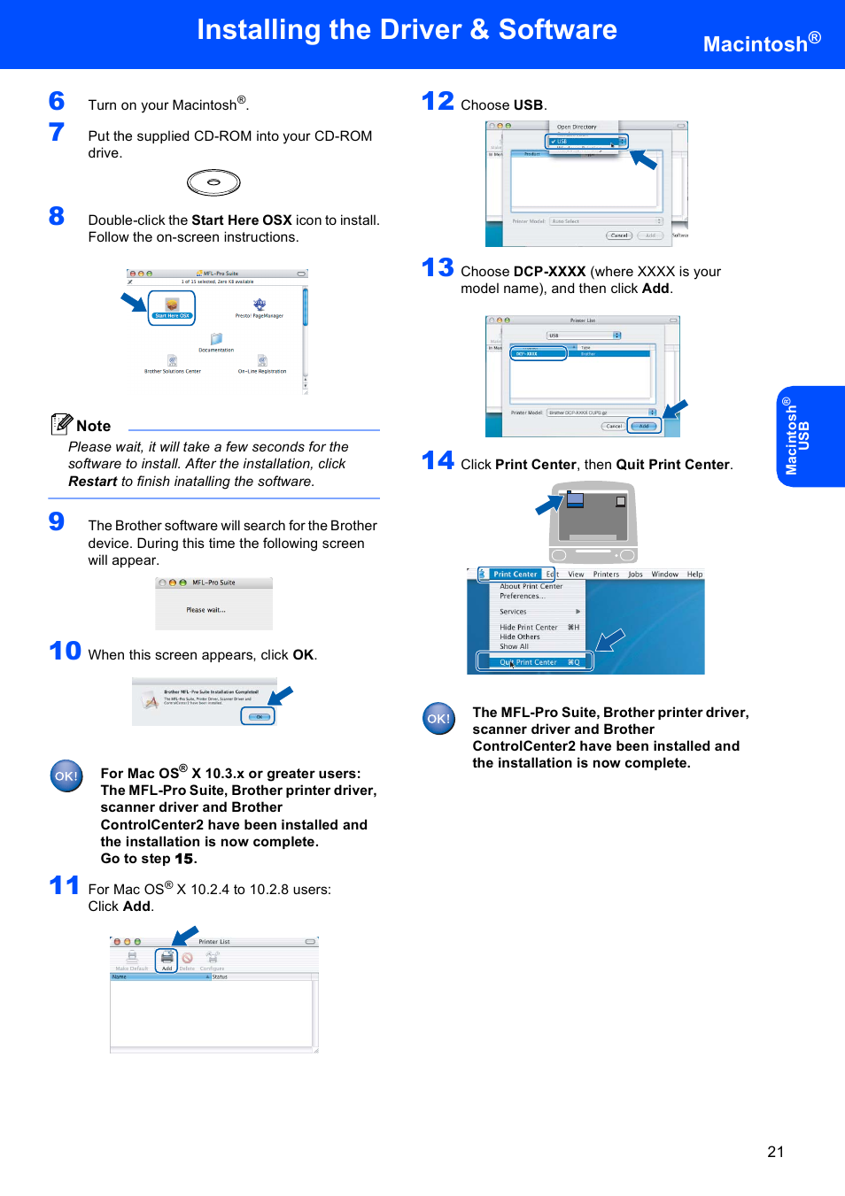 Installing the driver & software, Macintosh | Brother DCP-330C User Manual | Page 23 / 32