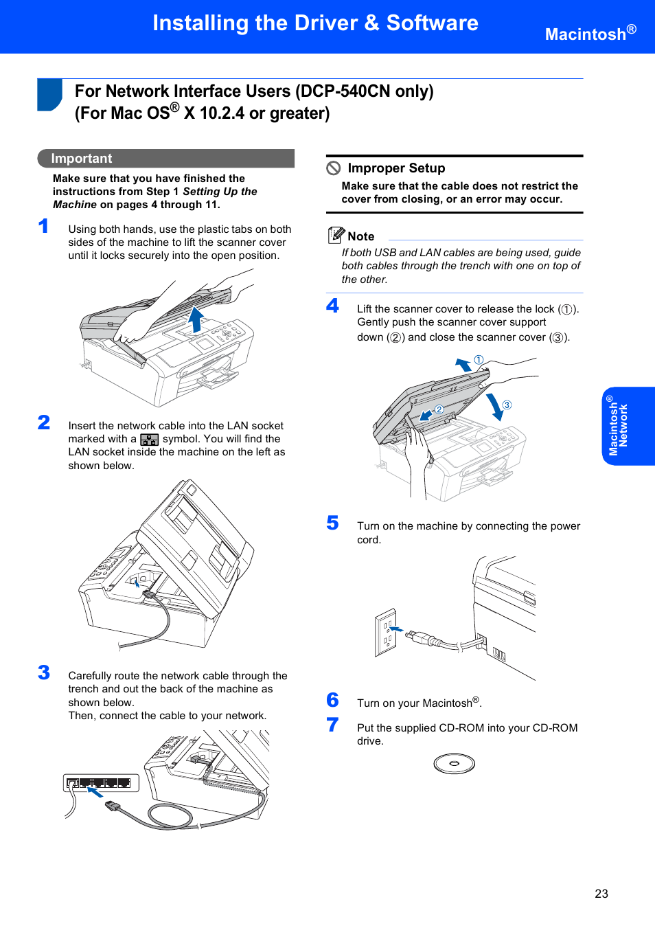 X 10.2.4 or greater), For network interface users (dcp-540cn only), For mac os | Installing the driver & software, Macintosh | Brother DCP-330C User Manual | Page 25 / 32