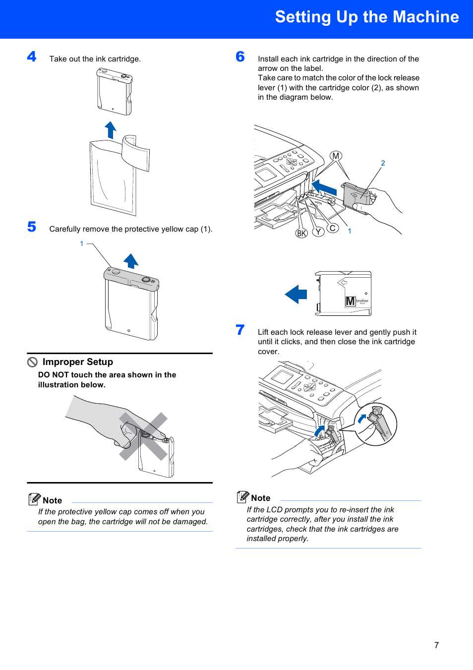 Setting up the machine, Improper setup | Brother DCP-330C User Manual | Page 9 / 32