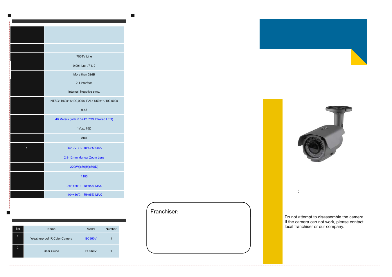 Talos Security BC960V User Manual | 2 pages