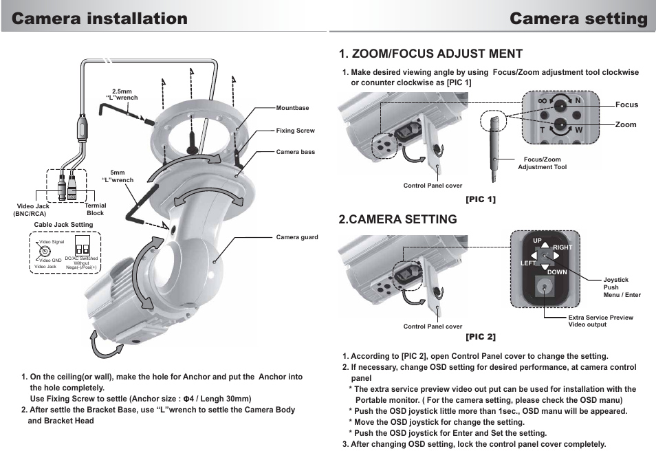 Camera setting, Camera installation, Zoom/focus adjust ment 2.camera setting | Talos Security BC700VIR48 User Manual | Page 4 / 4