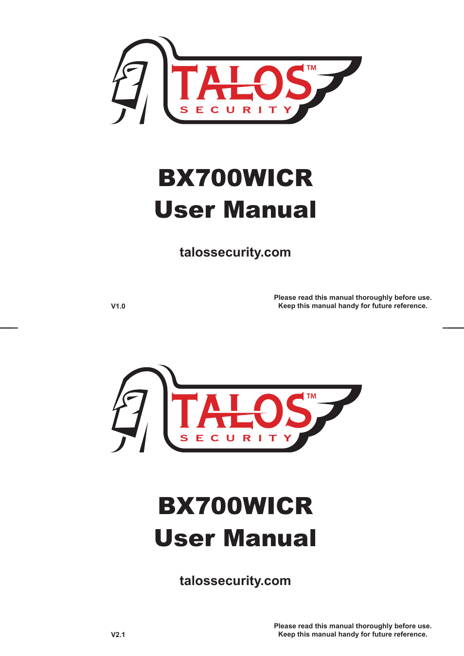 Talos Security BX700WICR User Manual | 10 pages