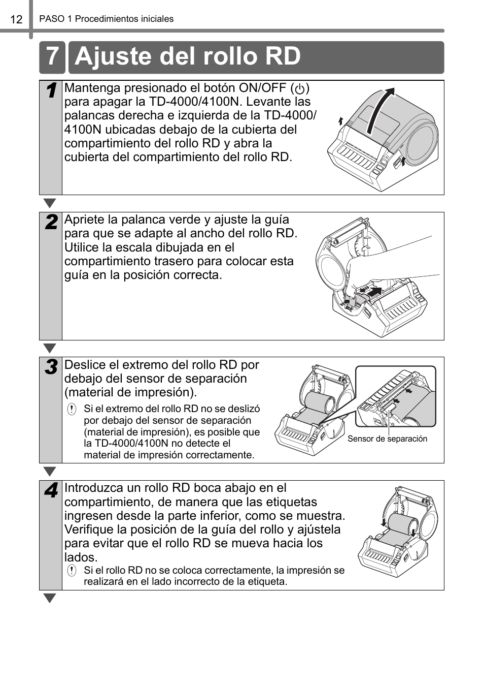 Ajuste del rollo rd, 7 ajuste del rollo rd | Brother TD4100N User Manual | Page 56 / 80