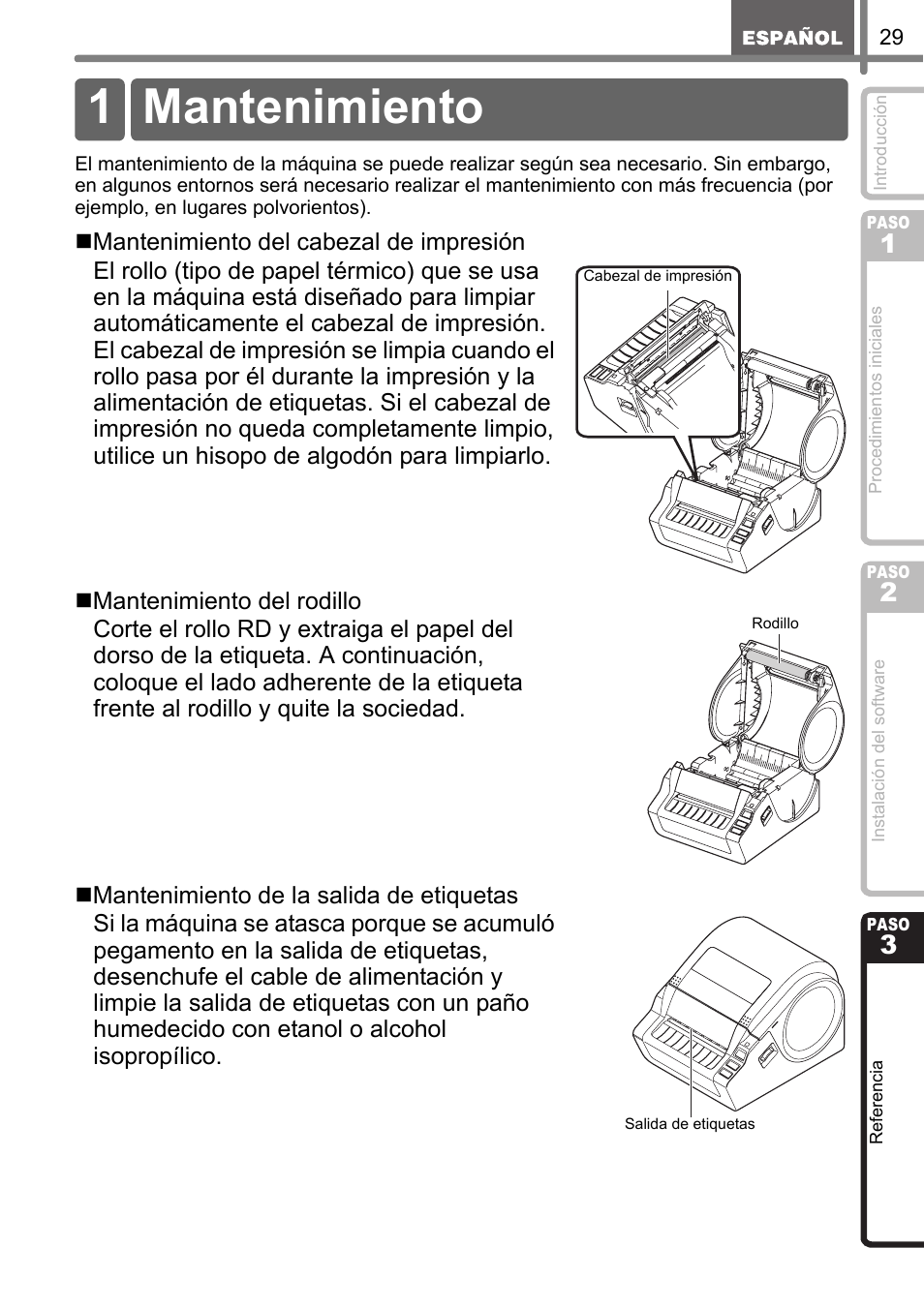 Referencia, Mantenimiento, Refer | Encia, Paso, 1 mantenimiento | Brother TD4100N User Manual | Page 73 / 80