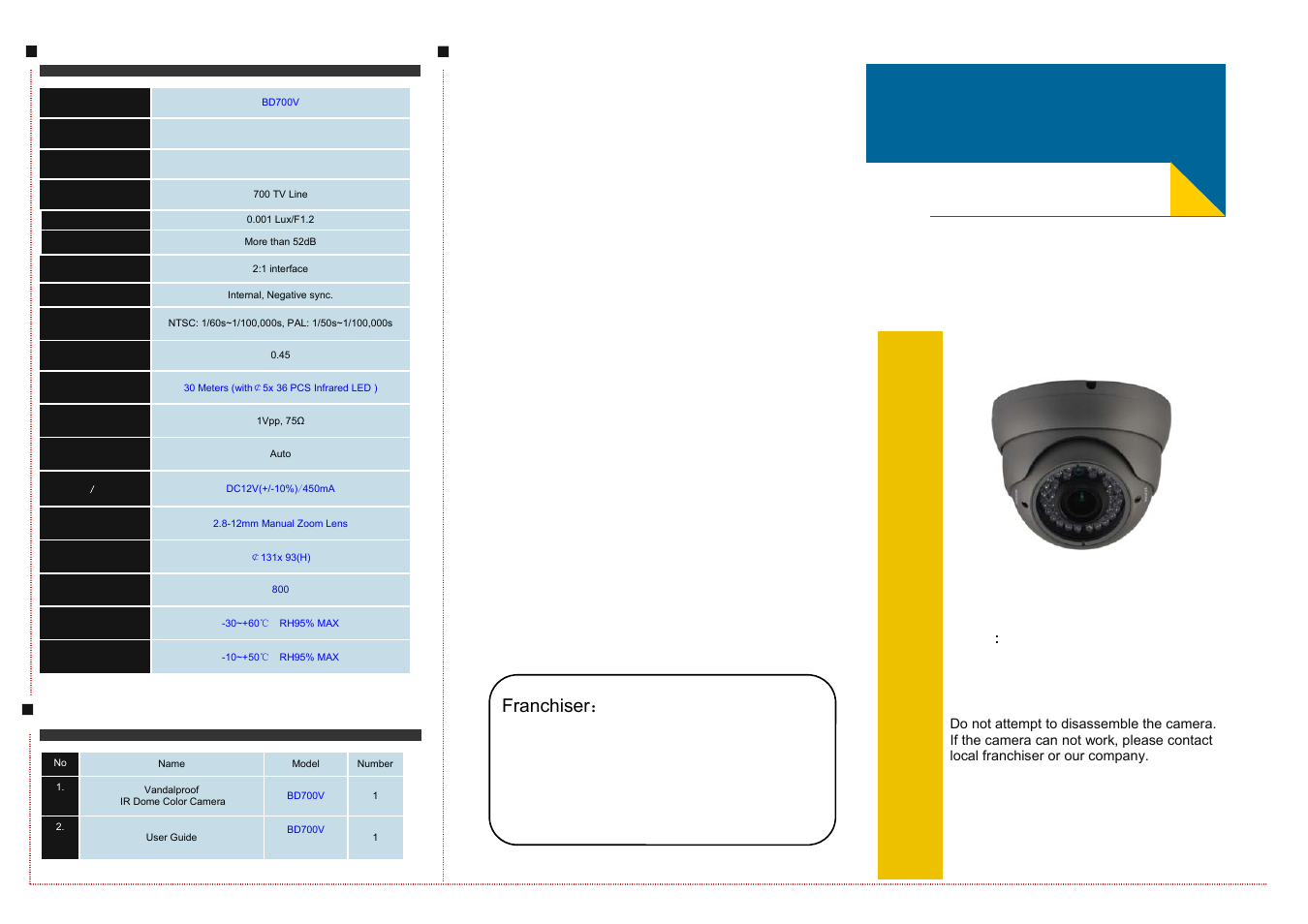 Talos Security BD700V User Manual | 2 pages