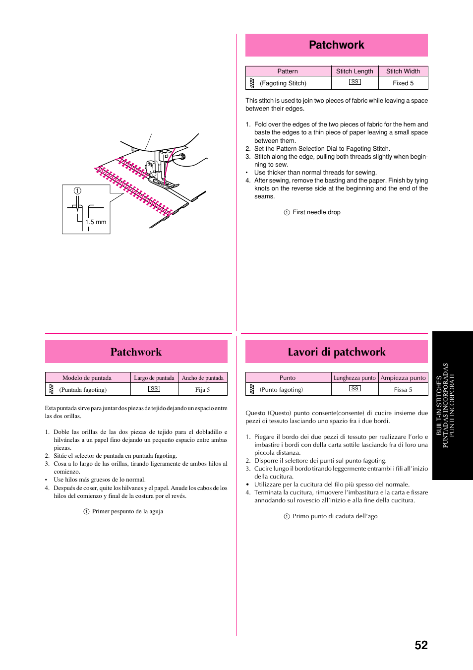 Patchwork, Lavori di patchwork | Brother XL-6051 User Manual | Page 64 / 103