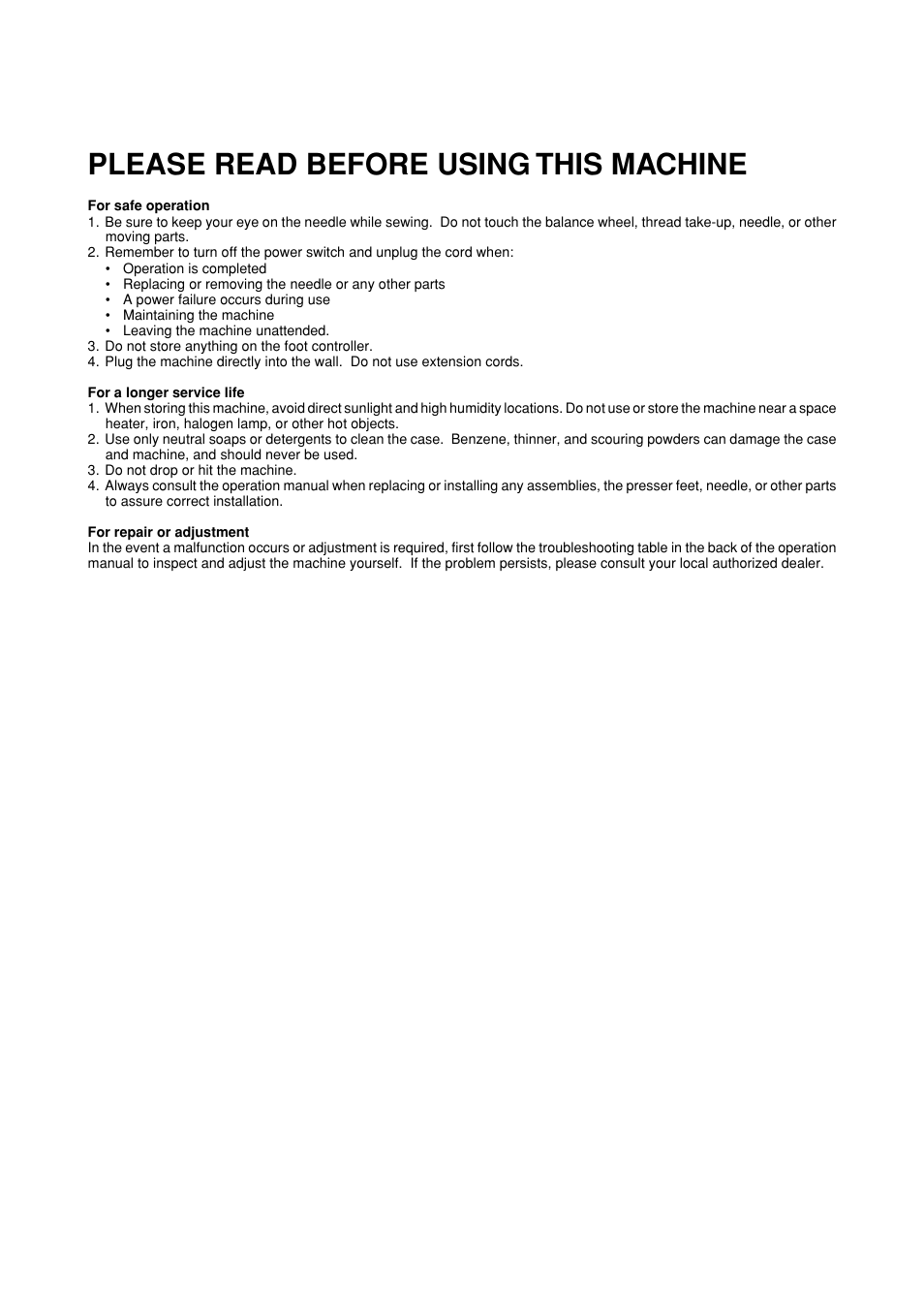 Please read before using this machine | Brother XL-6051 User Manual | Page 7 / 103