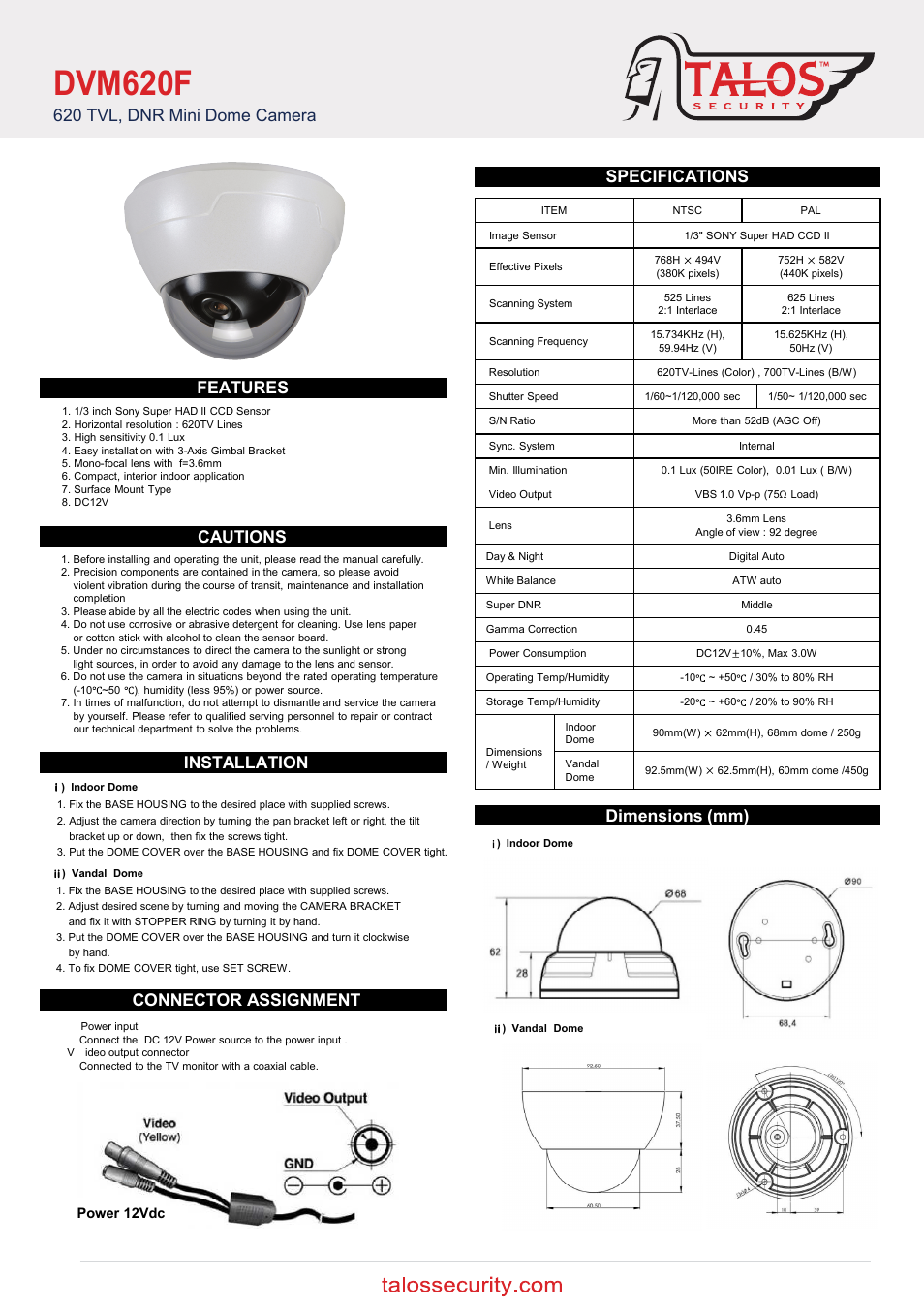 Talos Security DVM620F User Manual | 1 page