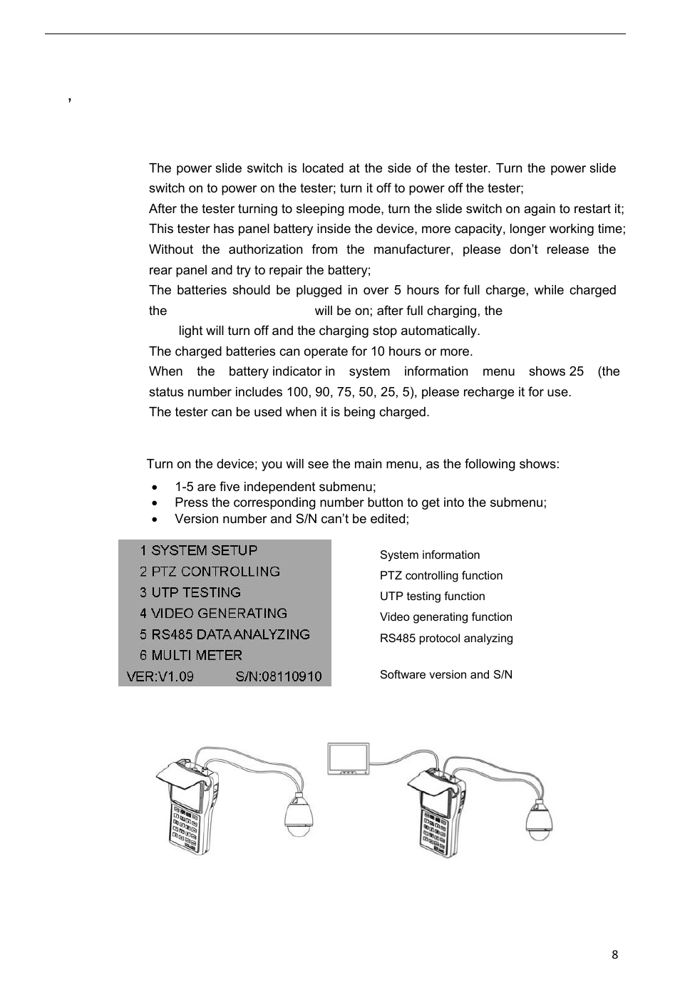 3 ， operation introduction | Talos Security CT330S CCTV Tester User Manual | Page 8 / 15