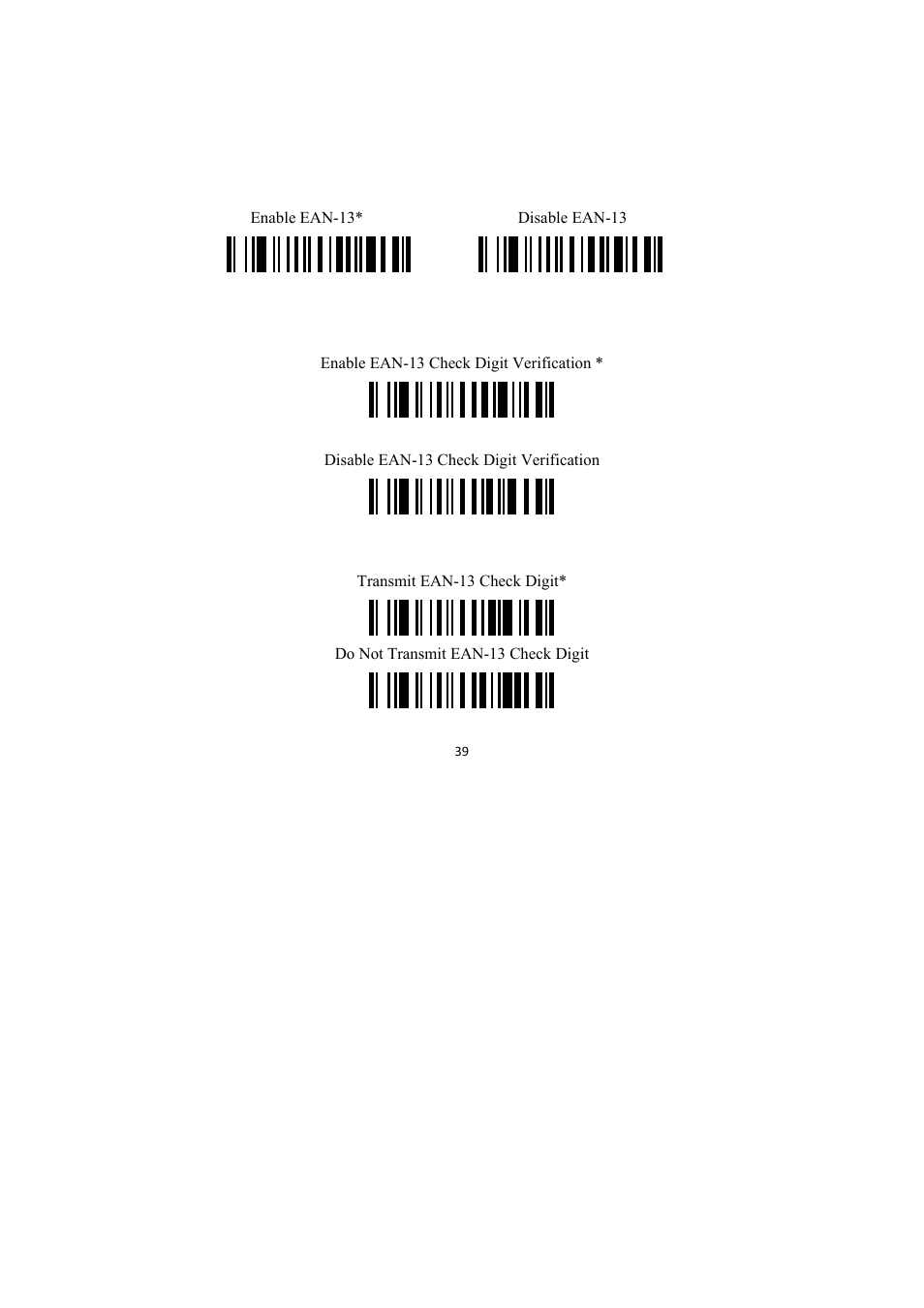Ean-13 and isbn/issn, Enable/disable ean-13, Ean-13 check digit verification | Ean-13 check digit transmission | TaoTronics TT-BS009 User Manual | Page 39 / 104