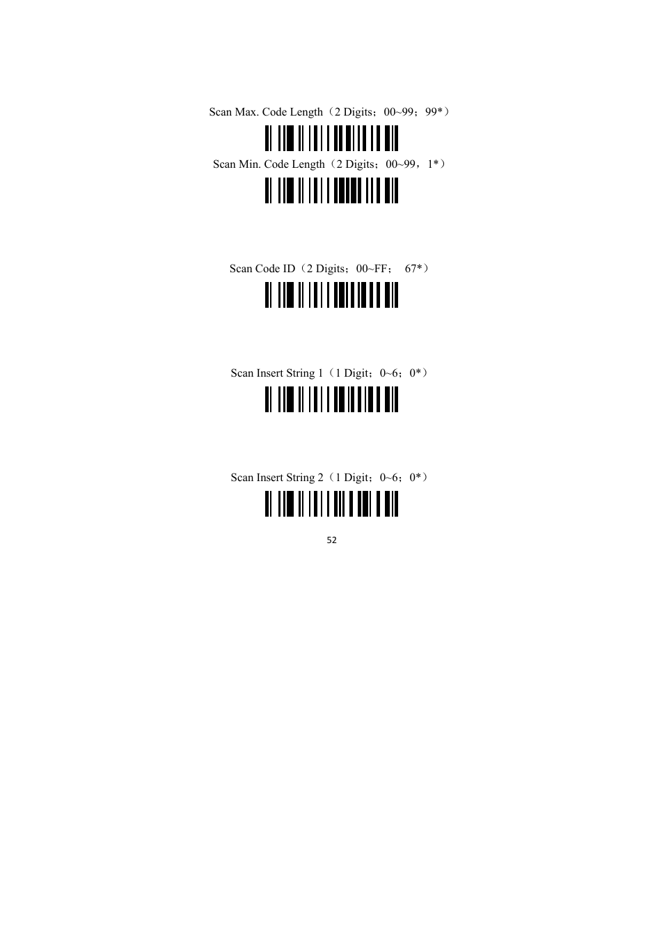 Code128 length, Code id setting(“g”), Insert string 1 selection | Insert string 2 selection | TaoTronics TT-BS009 User Manual | Page 52 / 104