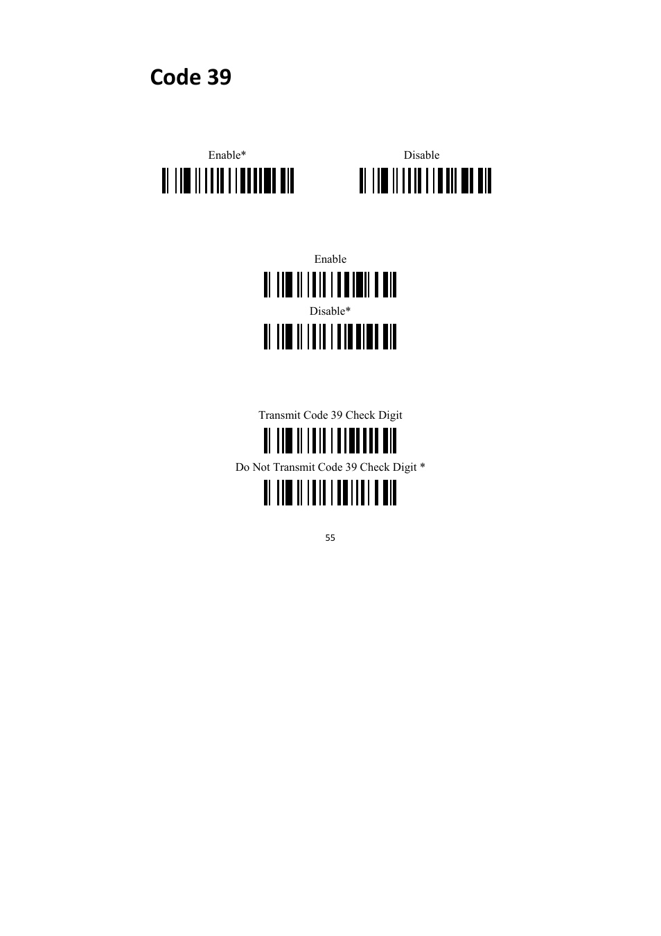Code 39, Enable/disable code 39, Code 39 check digit verification | Code 39 check digit transmission | TaoTronics TT-BS009 User Manual | Page 55 / 104