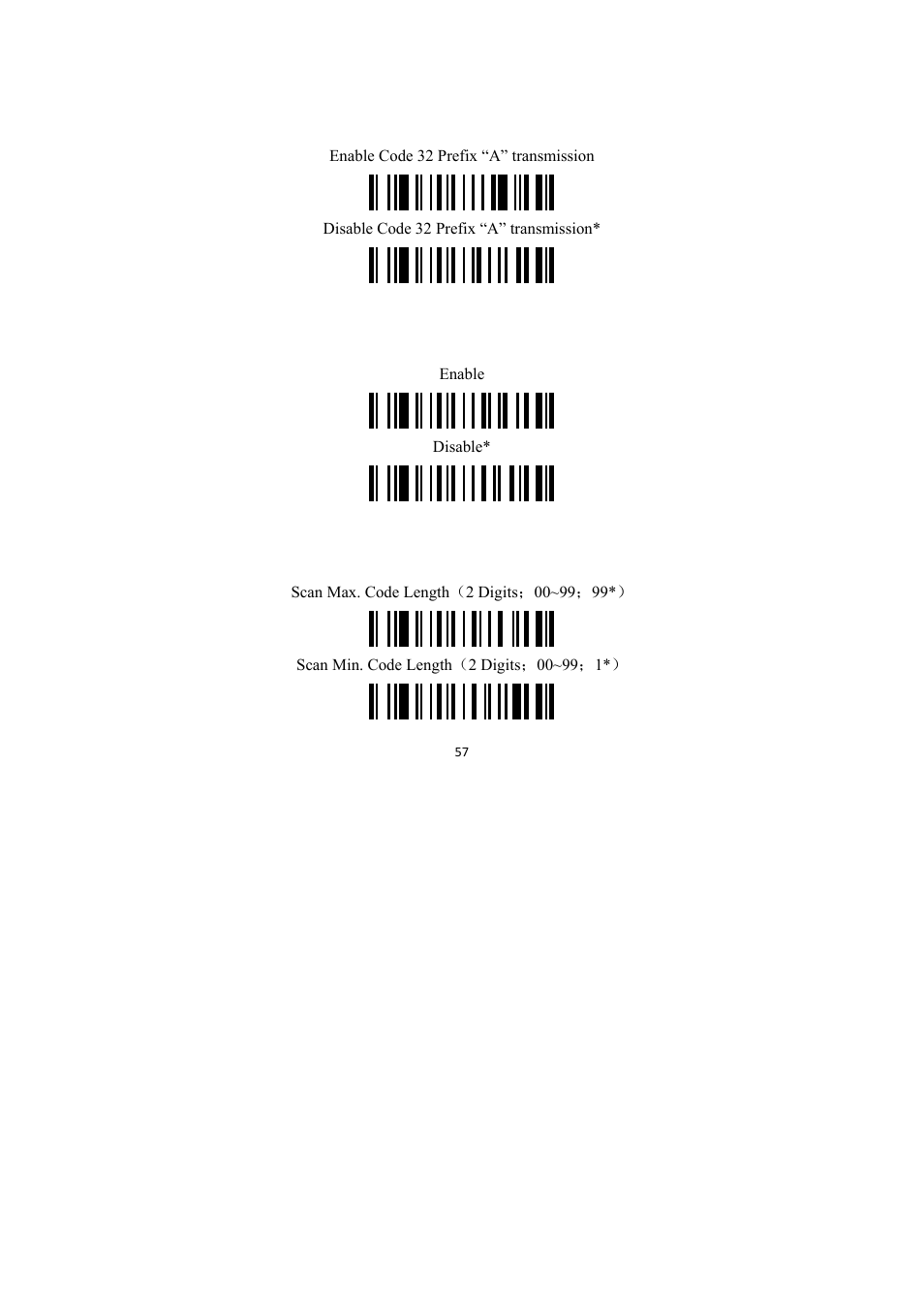 Code 32 prefix “a” transmission, As data character, Code39 length | TaoTronics TT-BS009 User Manual | Page 57 / 104