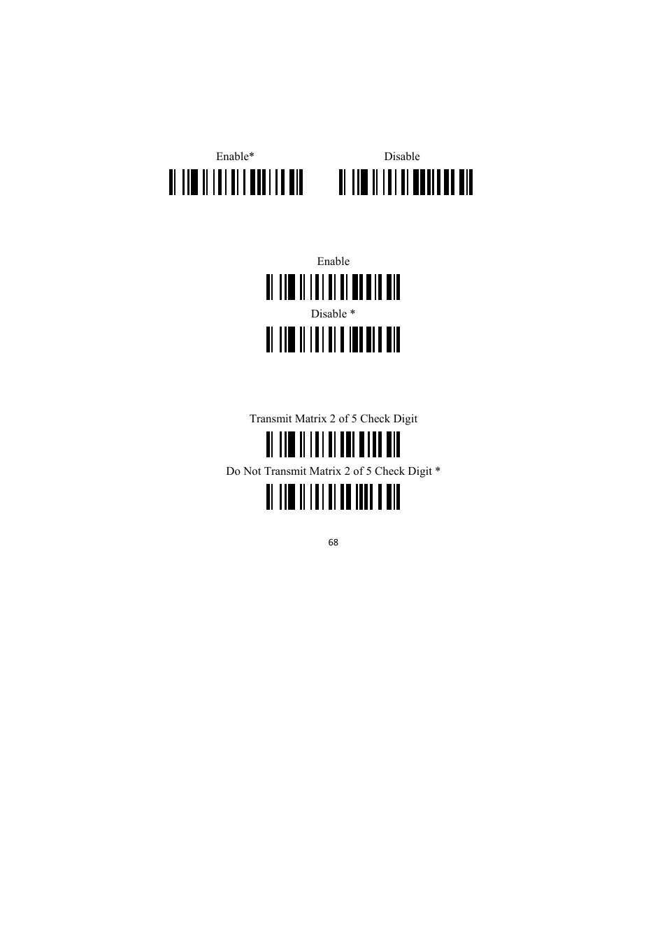 Matrix 2 of 5, Enable/disable matrix 2 of 5, Matrix 2 of 5 check digit verification | Matrix 2 of 5 check digit transmission | TaoTronics TT-BS009 User Manual | Page 68 / 104