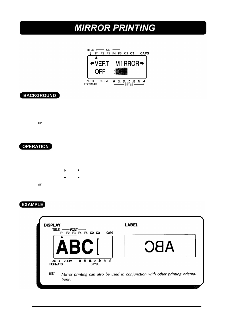 Mirror printing | Brother 580C User Manual | Page 100 / 188