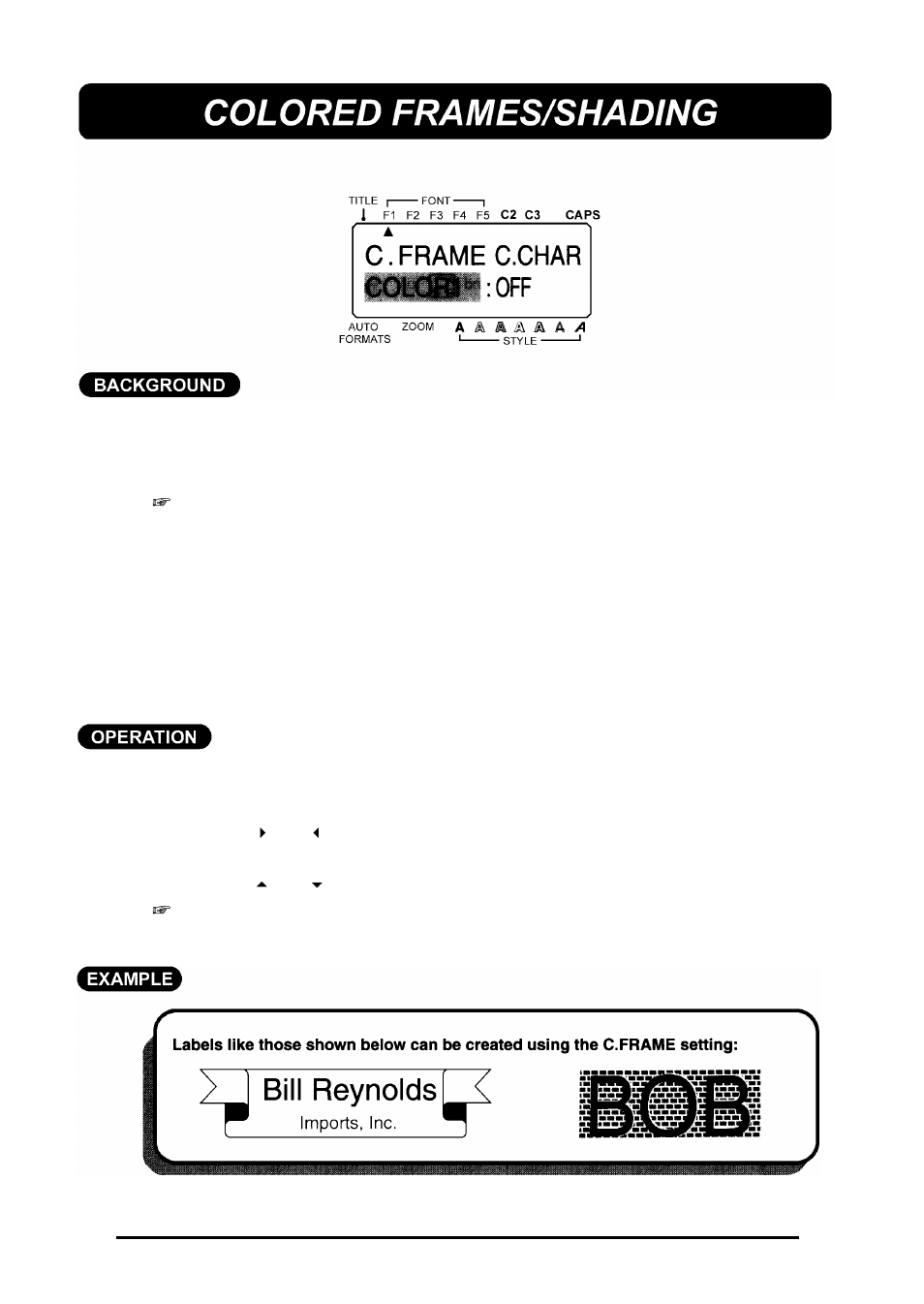 Colored frame/shading, Colored frames/shading | Brother 580C User Manual | Page 105 / 188