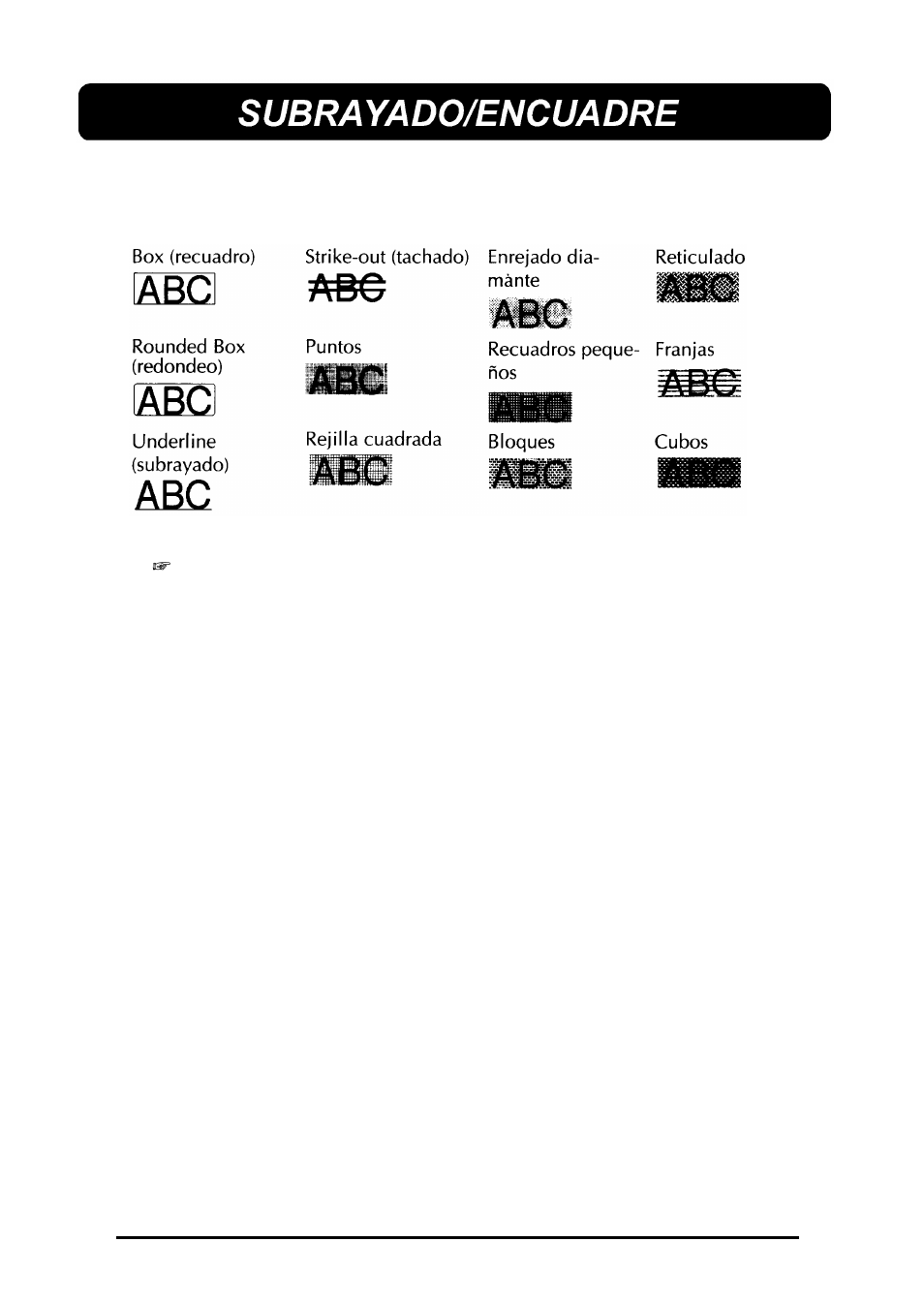 Subrayado/encuadre | Brother 580C User Manual | Page 160 / 188