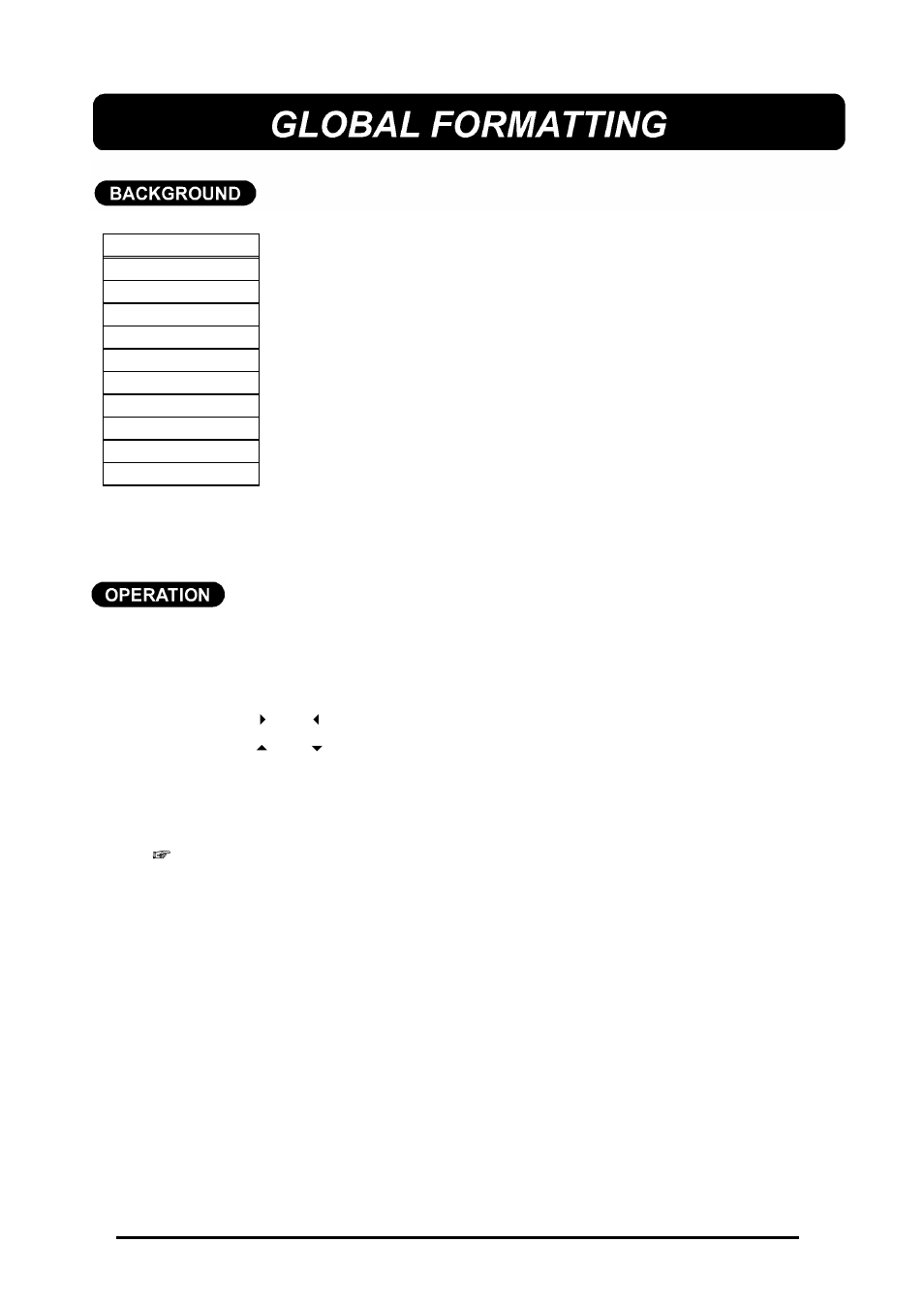 Grobal formatting, Global formatting | Brother 580C User Manual | Page 81 / 188