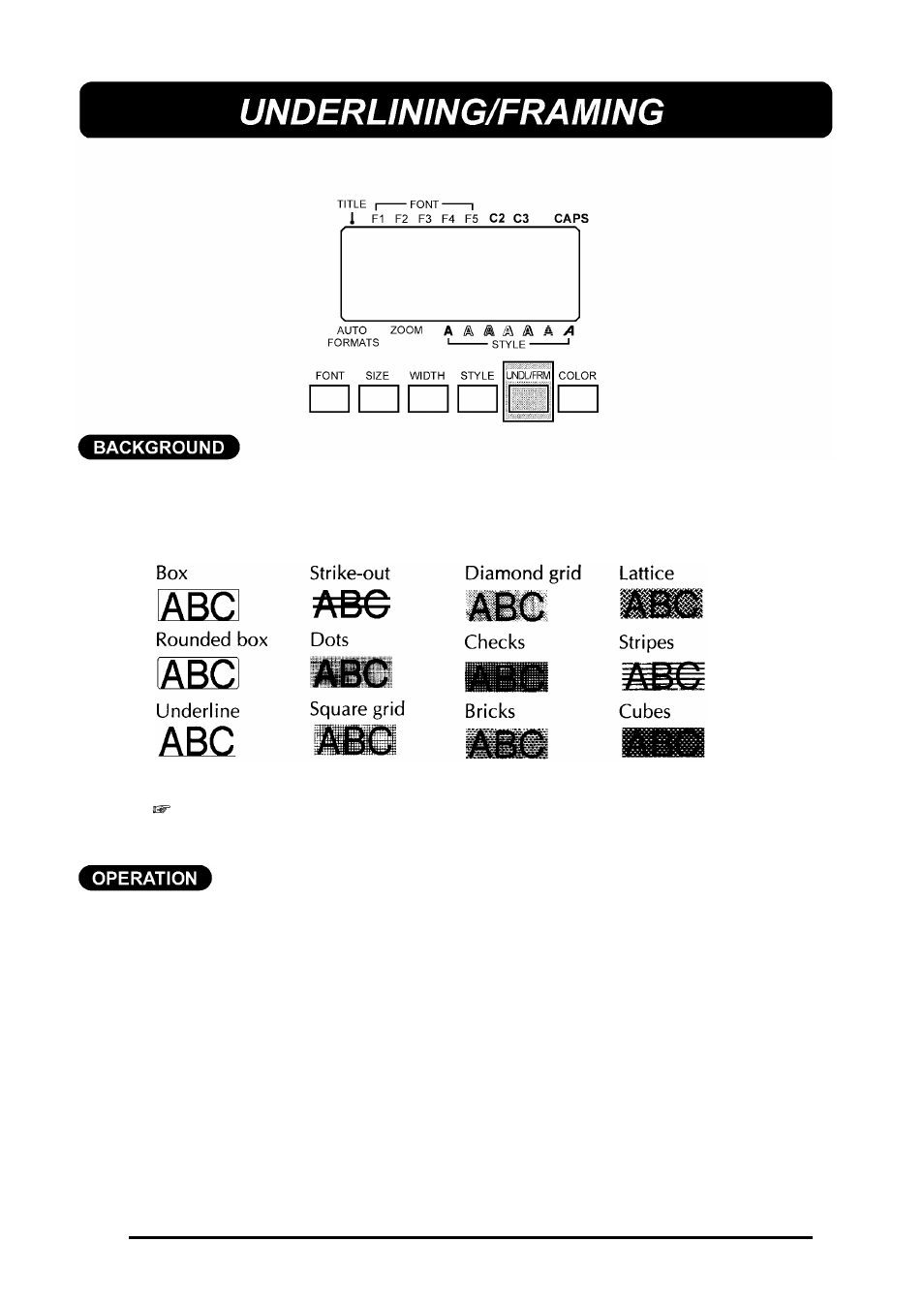 Underlining/framing | Brother 580C User Manual | Page 90 / 188