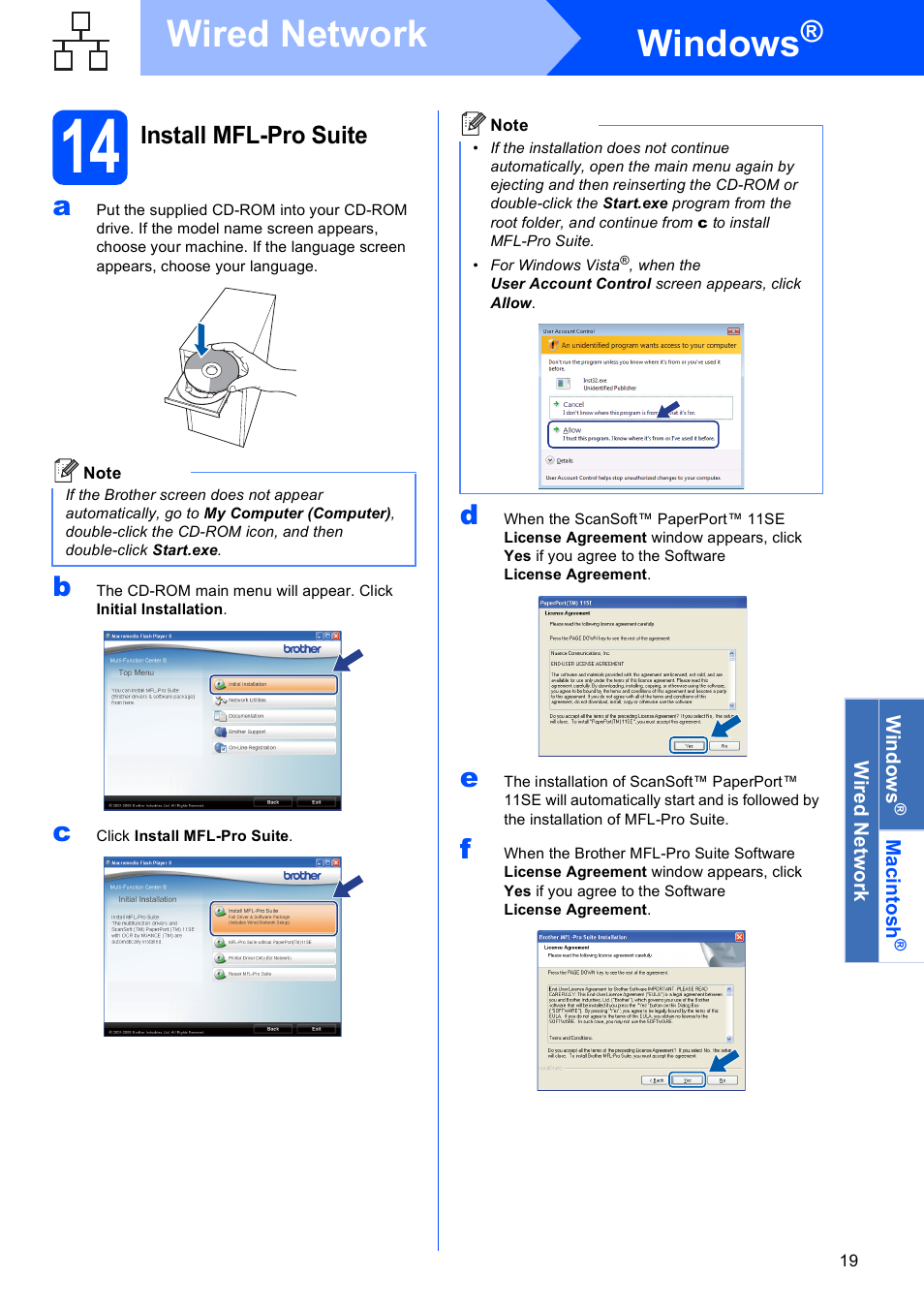 14 install mfl-pro suite, Windows, Wired network | Brother DCP 8080DN User Manual | Page 19 / 29