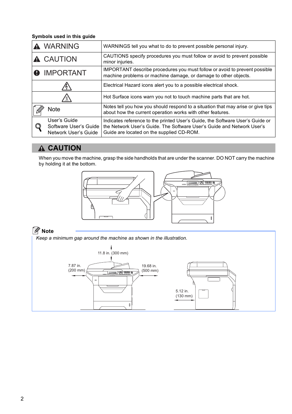 Warning caution important, Caution | Brother DCP 8080DN User Manual | Page 2 / 29