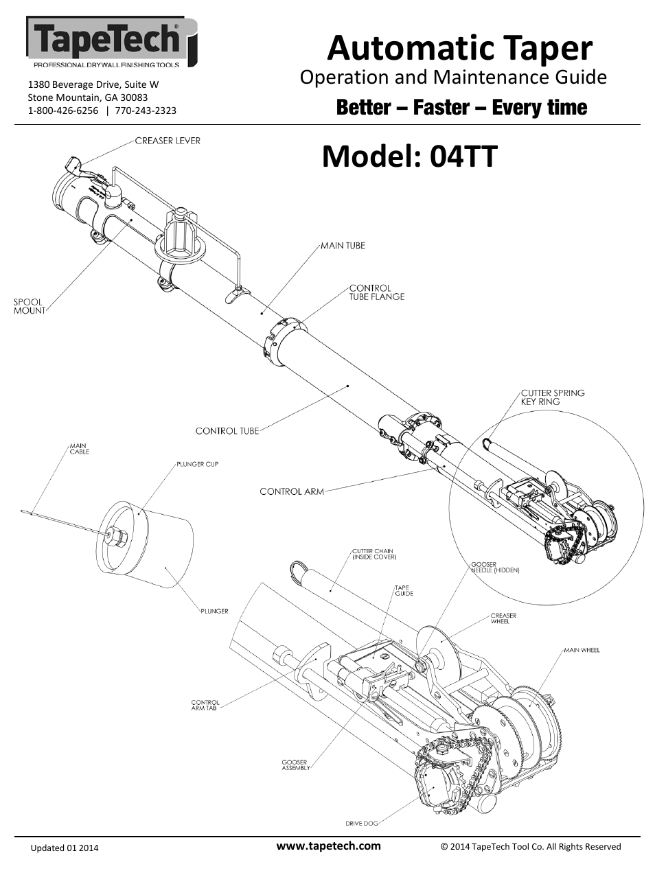 Slide number 2, Automatic taper, Model: 04tt | Operation and maintenance guide, Better – faster – every time | TapeTech 04TT EasyClean Automatic Taper User Manual | Page 2 / 4
