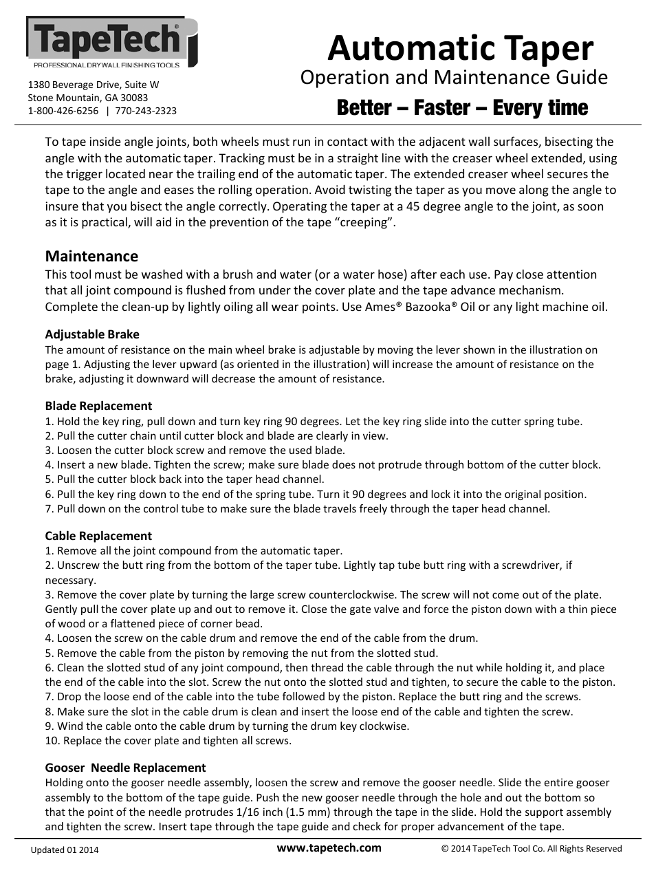 Slide number 4, Automatic taper, Operation and maintenance guide | Better – faster – every time, Maintenance | TapeTech 04TT EasyClean Automatic Taper User Manual | Page 4 / 4