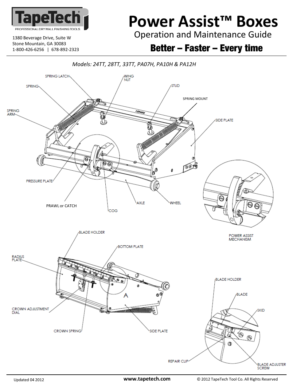 Slide number 2, Power assist™ boxes, Operation and maintenance guide | Better – faster – every time | TapeTech PA10H Power Assist Box User Manual | Page 2 / 4