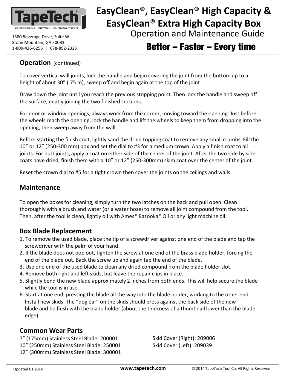 Slide number 4, Operation and maintenance guide, Better – faster – every time | Operation, Maintenance, Box blade replacement, Common wear parts | TapeTech EHC07 MAXXBOX User Manual | Page 4 / 4