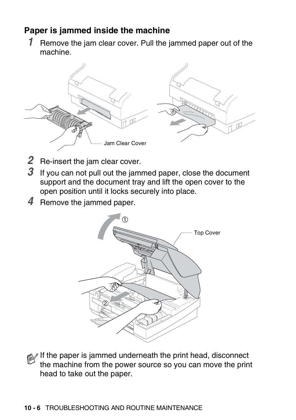 Paper is jammed inside the machine, Paper is jammed inside the machine -6 | Brother 1840C User Manual | Page 119 / 192