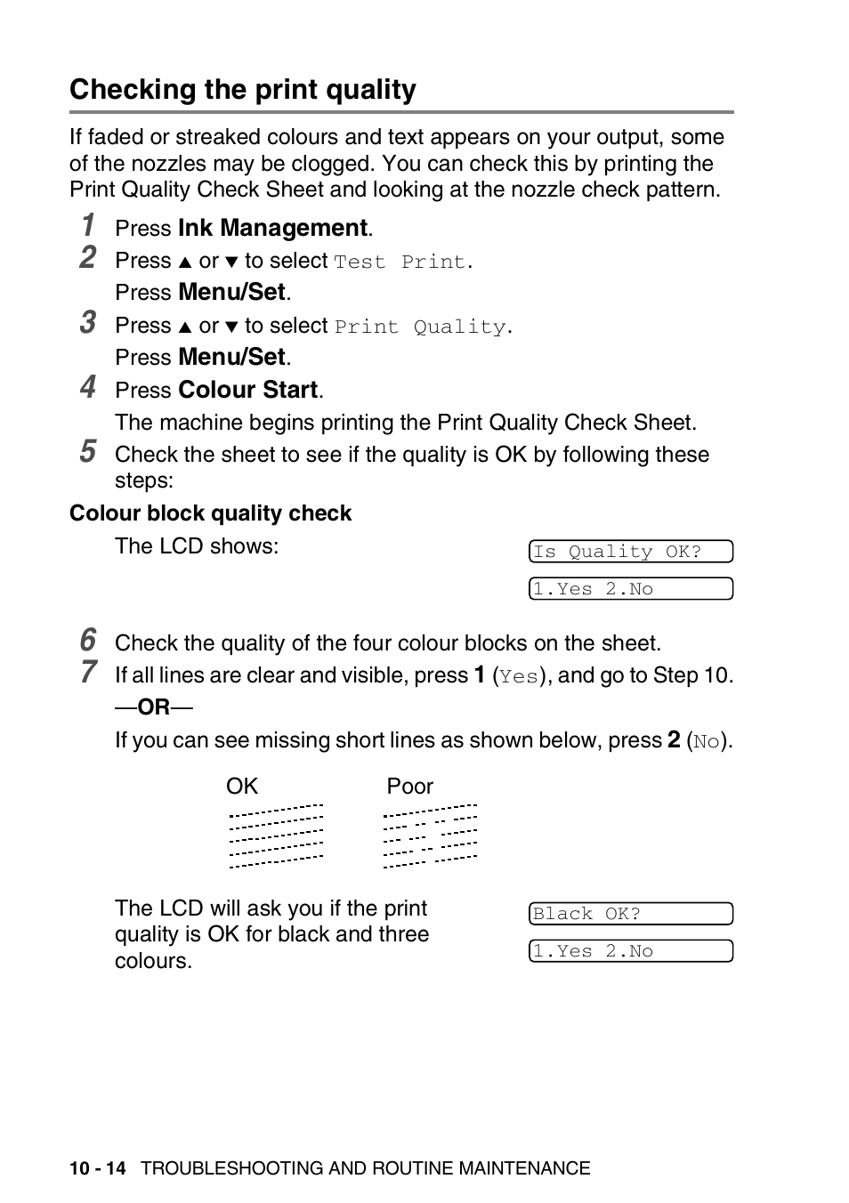 Checking the print quality, Checking the print quality -14 | Brother 1840C User Manual | Page 127 / 192