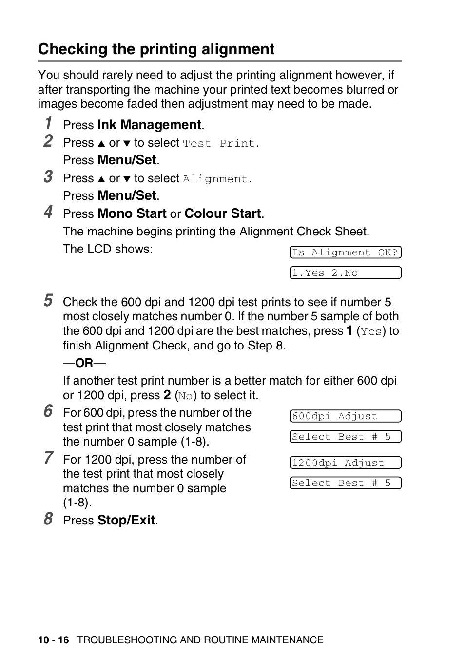 Checking the printing alignment, Checking the printing alignment -16 | Brother 1840C User Manual | Page 129 / 192