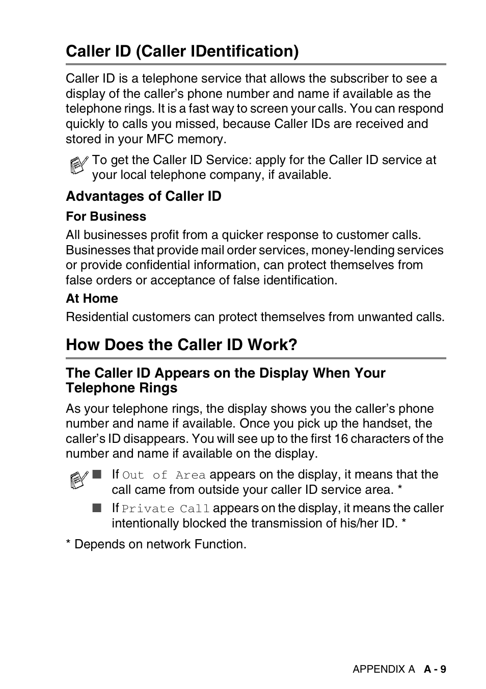 Caller id (caller identification), Advantages of caller id, How does the caller id work | The caller id appears on the display when your | Brother 1840C User Manual | Page 148 / 192