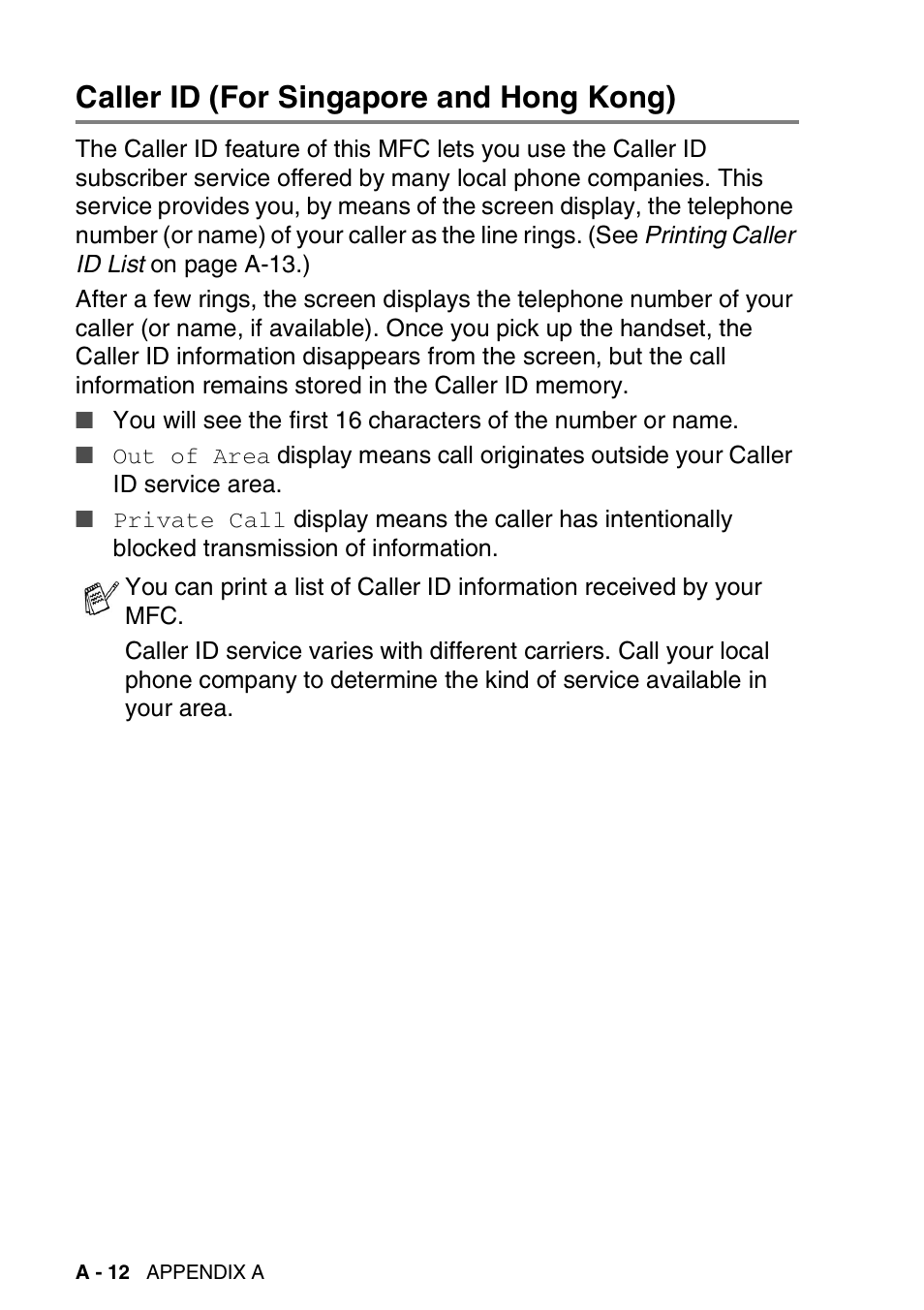 Caller id (for singapore and hong kong) | Brother 1840C User Manual | Page 151 / 192