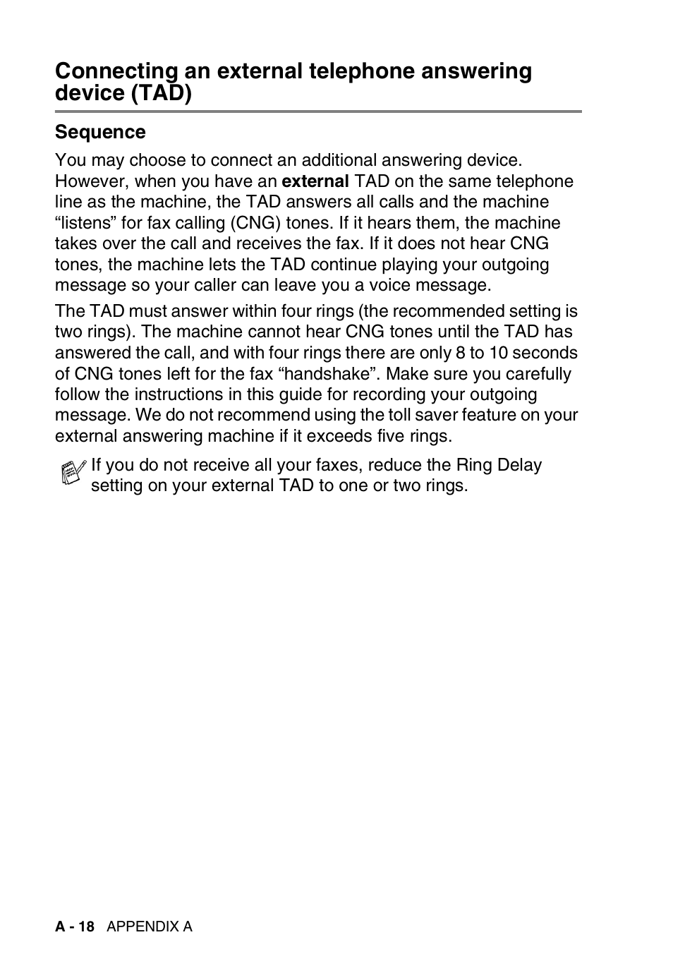 Sequence, Connecting an external telephone answering device | Brother 1840C User Manual | Page 157 / 192