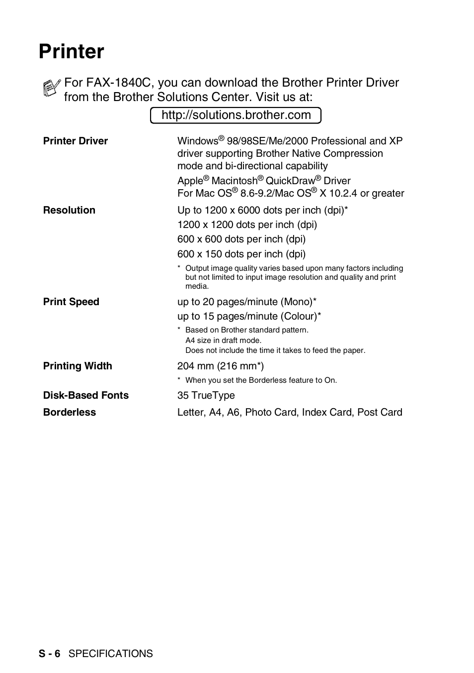 Printer | Brother 1840C User Manual | Page 181 / 192