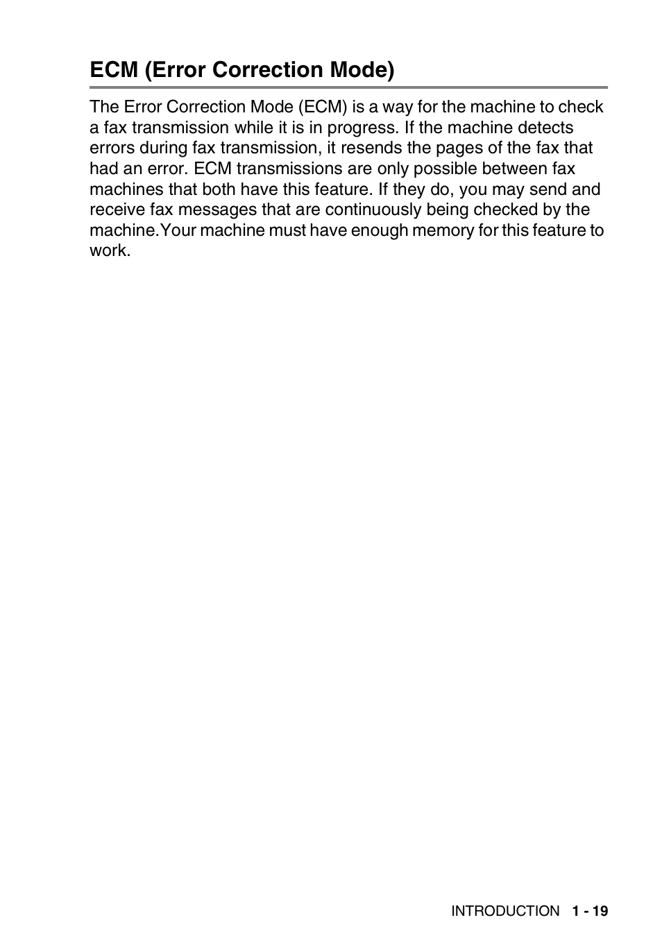 Ecm (error correction mode), Ecm (error correction mode) -19 | Brother 1840C User Manual | Page 34 / 192