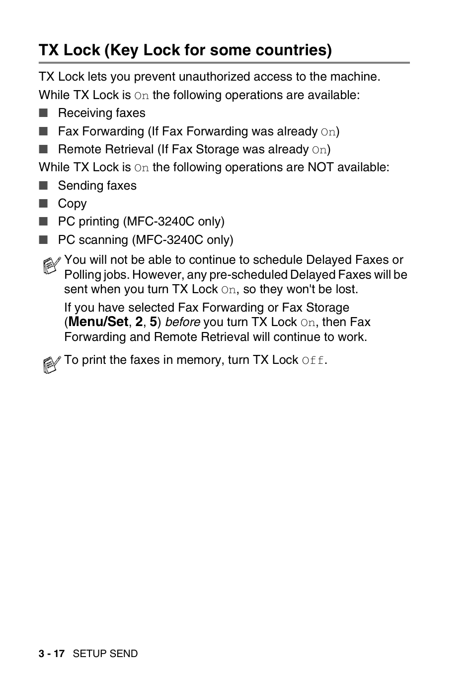 Tx lock (key lock for some countries), Tx lock (key lock for some countries) -17 | Brother 1840C User Manual | Page 59 / 192