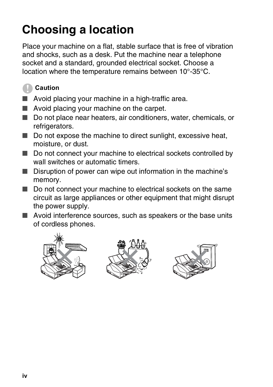 Choosing a location | Brother 1840C User Manual | Page 6 / 192