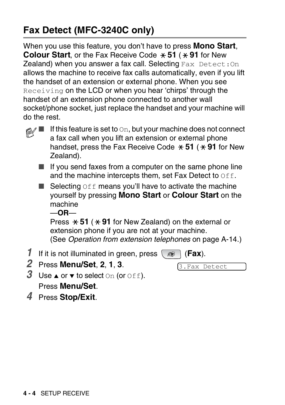 Fax detect (mfc-3240c only), Fax detect (mfc-3240c only) -4 | Brother 1840C User Manual | Page 65 / 192